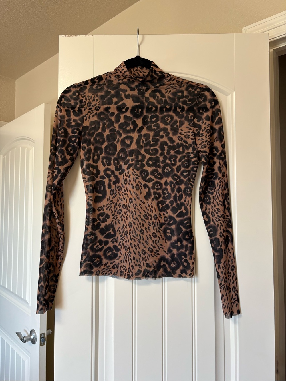 AFRM Mesh Leopard Print Long Sleeve Mock Neck Top